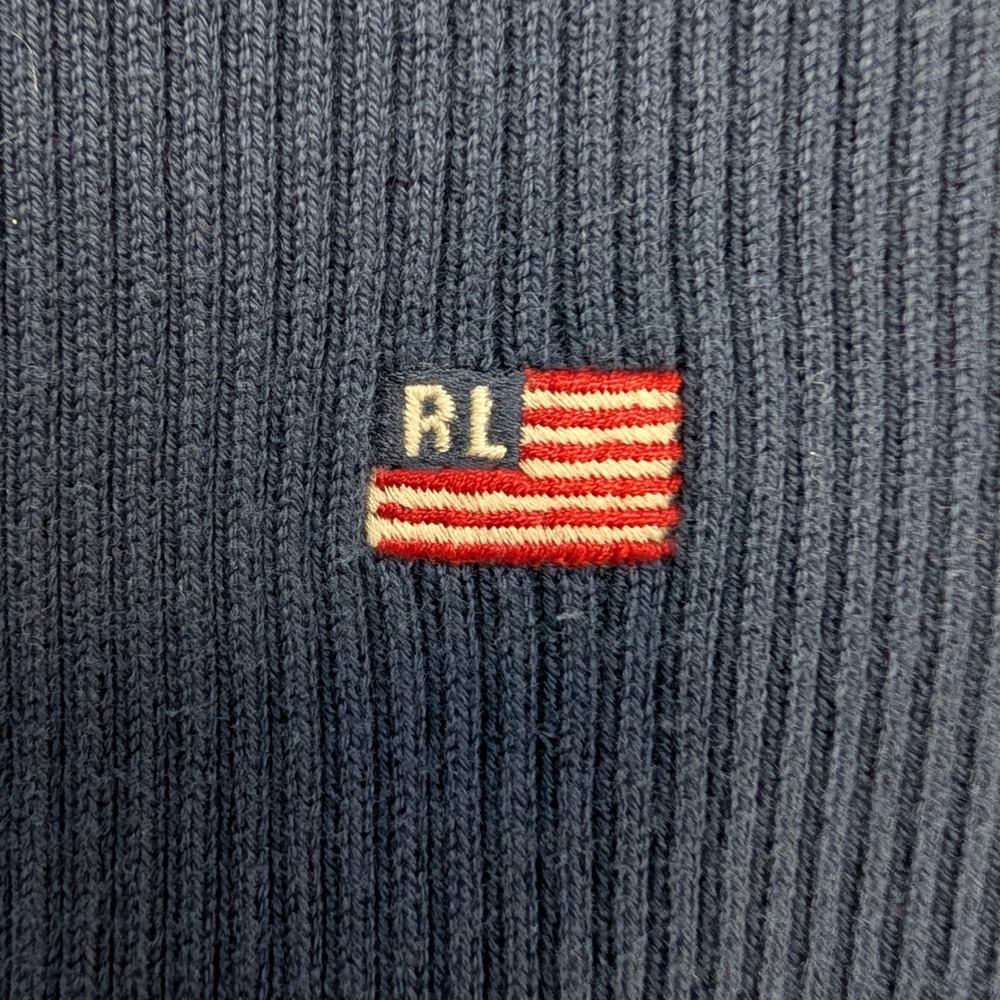 Polo Jeans Co Ralph Lauren Blue Rib Knit Sweater XL RL Flag Logo Made in Japan - Picture 3 of 12